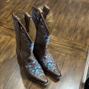 Shyanne Brown and Blue Floral Heeled Boots
